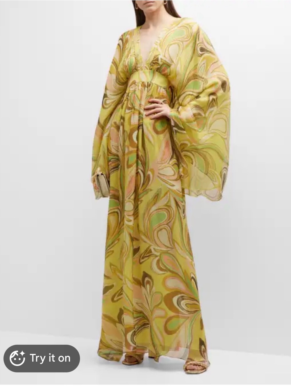 Alexis Sydney Bell-Sleeve Silk Empire Maxi Dress Size L